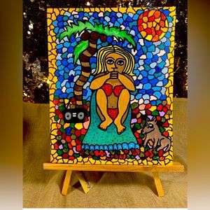 Original Mini Artwork with Wooden Easel